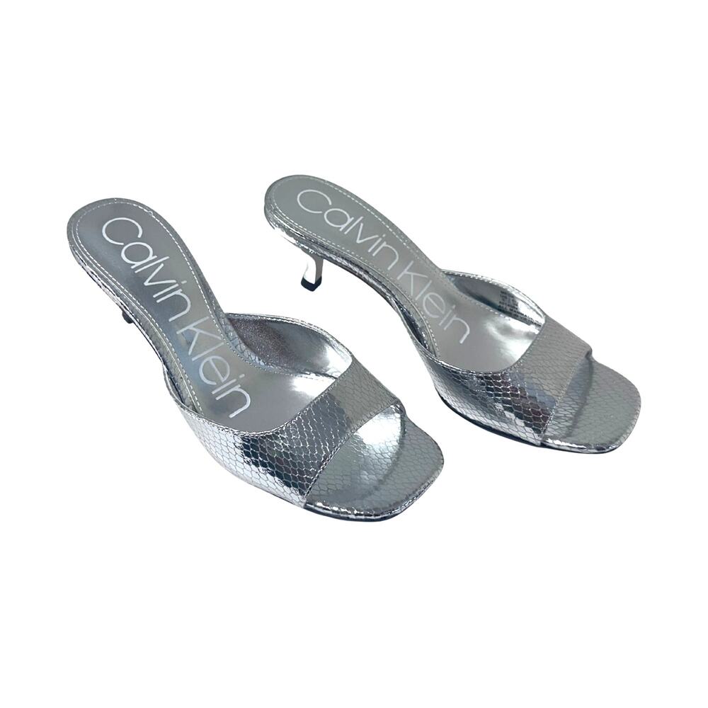 Calvin Klein Silver Glitter Kitten Heel Slide Sandals 5M NIB Glam Party Y2K - Picture 8 of 9